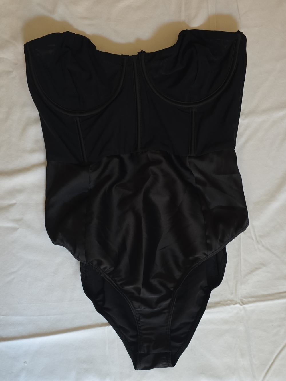 For Love And Lemons Black Strapless Satin-Front Bodysuit